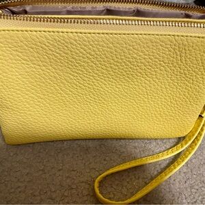Yellow Leather Wristlet Clutch